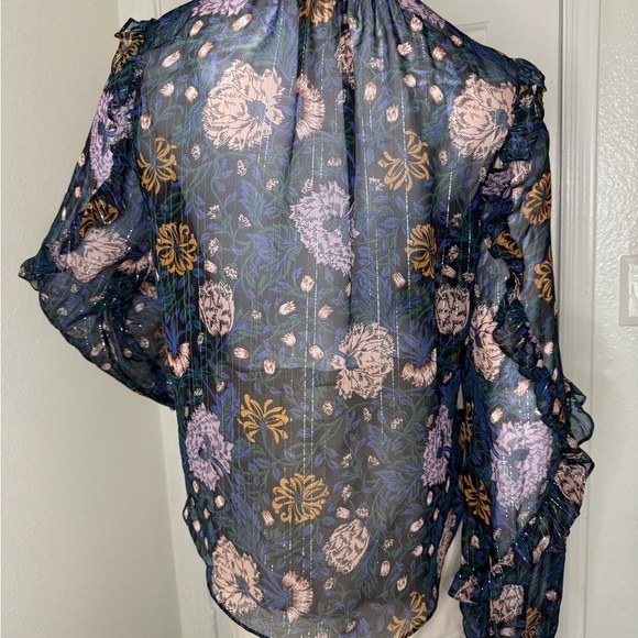 Veronica Beard Floral Ruffle V-Neck Blouse - Picture 5 of 16